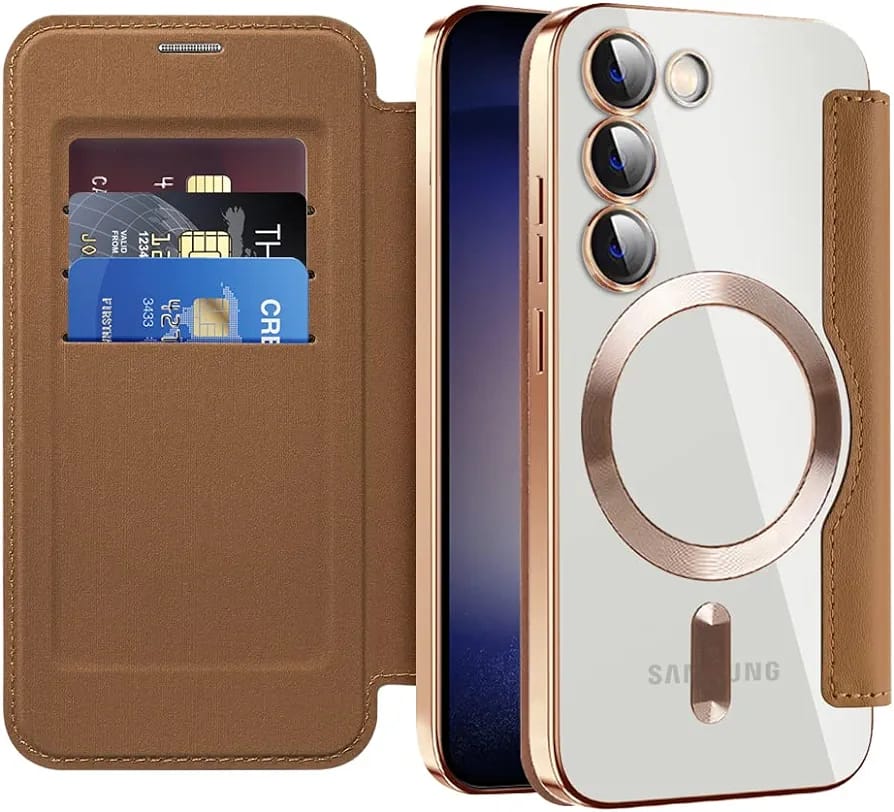 Samsung Galaxy S23 Gold Electroplated Leather Flip Case - phone case