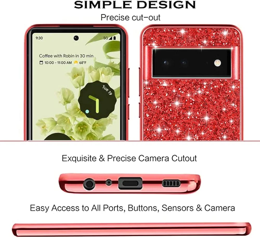 Google Pixel 6A Bling Glitter Sequin Cover - protective case detail