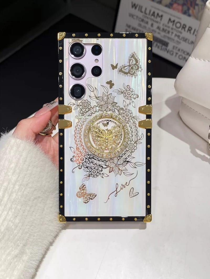 Samsung Galaxy S25 Series Zazzy Butterfly Rhinestones Ring Holder Cove - slim profile