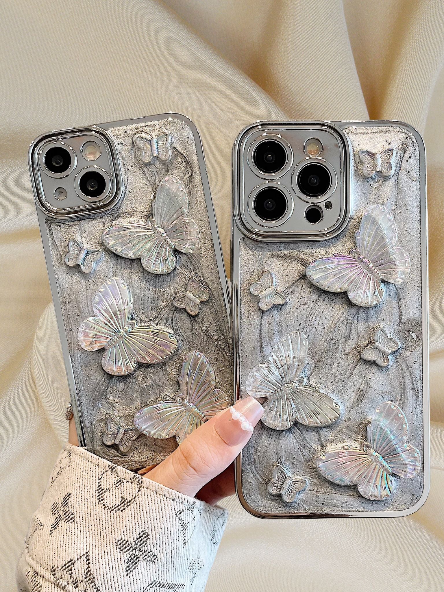 iPhone 15 3D Butterflies Shining Rainbow Cover - lifestyle