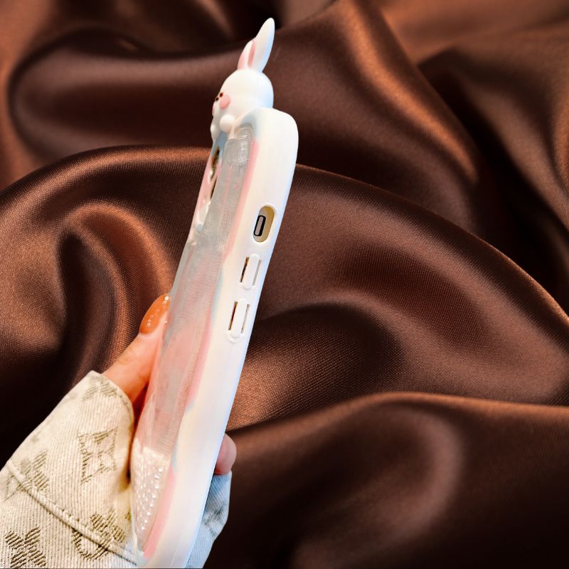 Cute Bunny Moving Pearls Glitter Cover (with Lanyard) – phone accessory by JustAndBest India