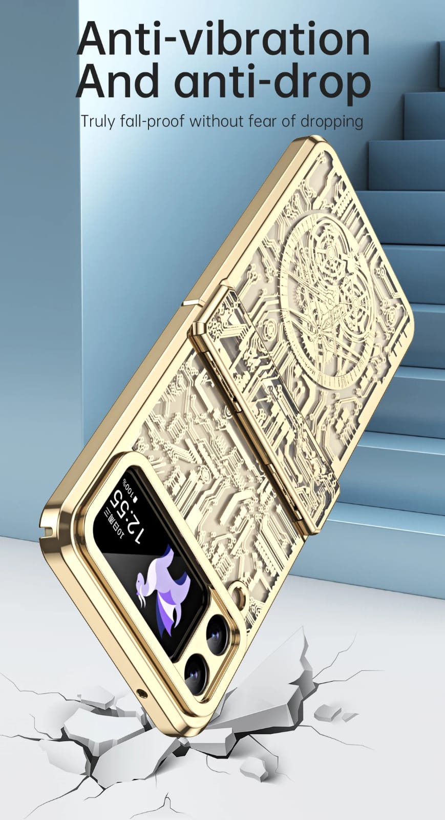 Samsung Galaxy Z Flip 3 Gold Electroplated Cricuit Glass Cover (with H - case features