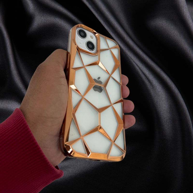 iPhone 15 Gold Electroplated 3D diamond Pattern Cover