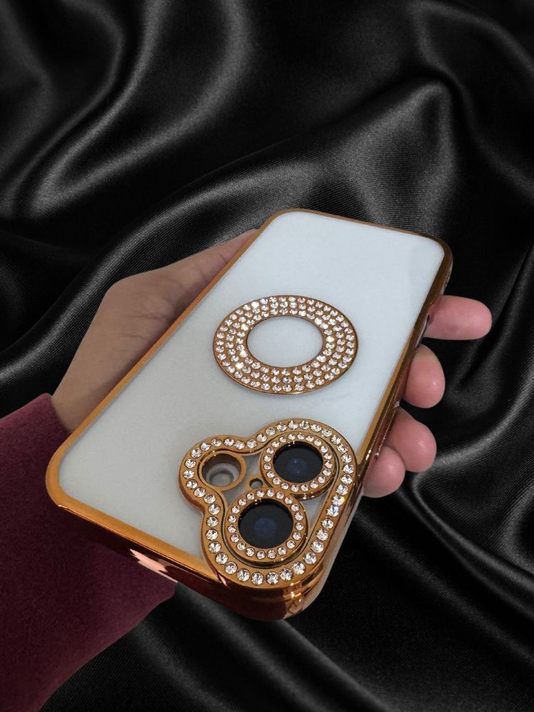 iPhone 16 Series Gold Electroplated Diamond Rhinestones Cover - slim profile