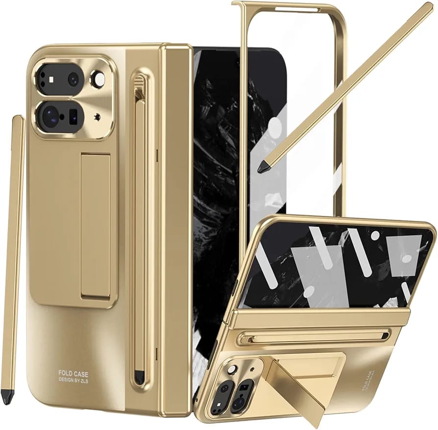 Google Pixel 10 Pro Fold Gold Electroplated Cover (with Stylus and Fro - protective case detail
