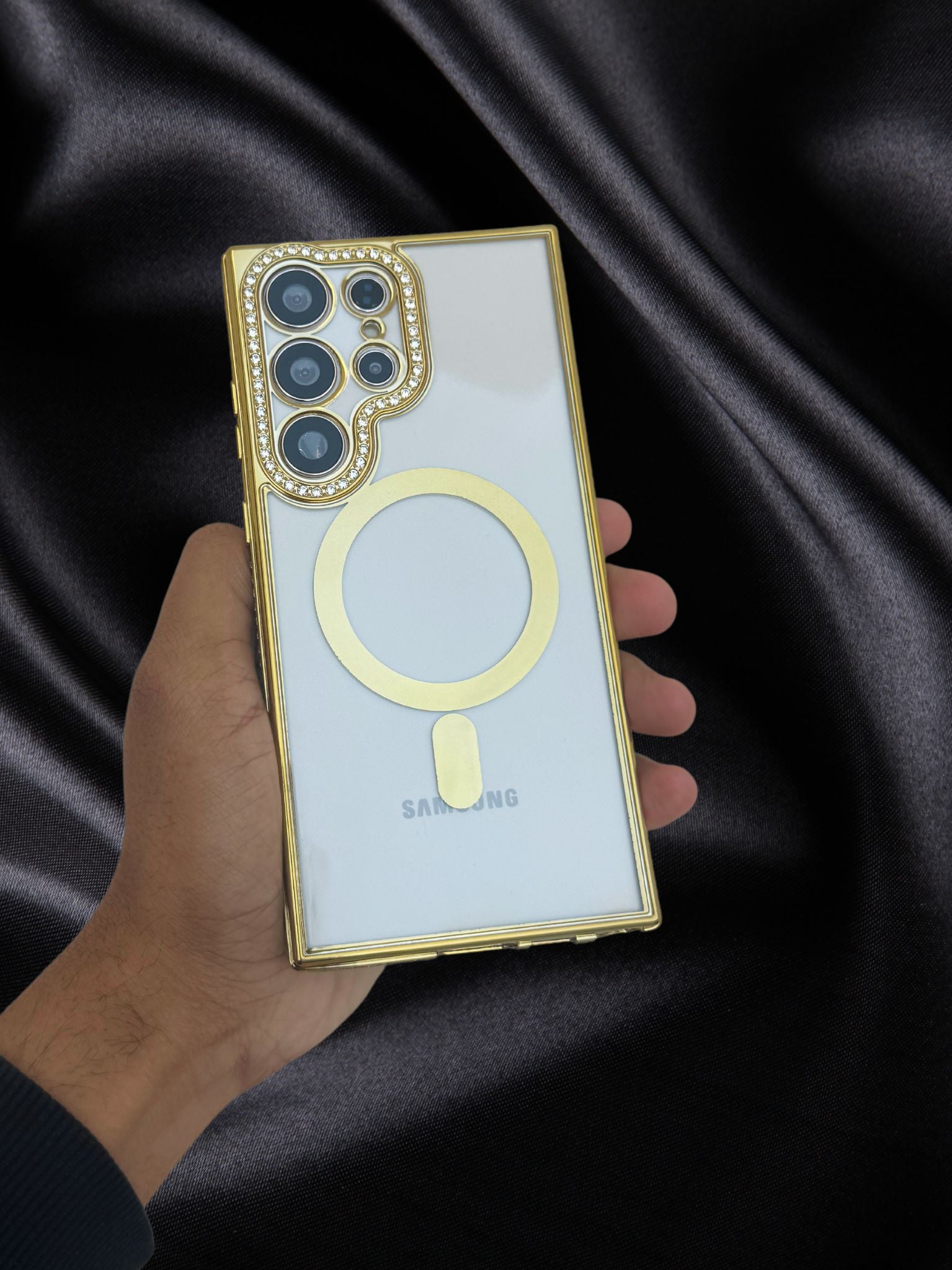 Samsung Galaxy S23 Gold Electroplated Diamond Rhinestones Cover - slim profile