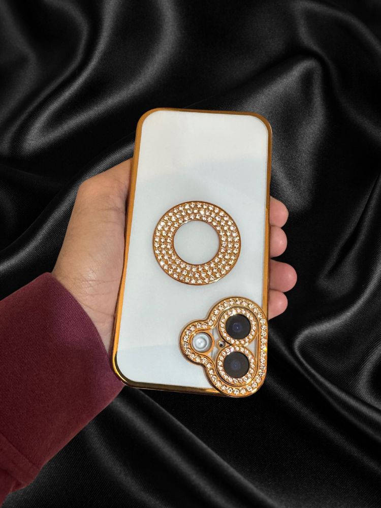 iPhone 16 Series Gold Electroplated Diamond Rhinestones Cover - case features