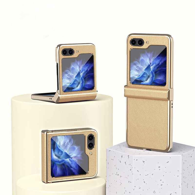 Samsung Galaxy Z Flip 5 Champagne Gold Leather Slim Cover (with Hinge - slim profile