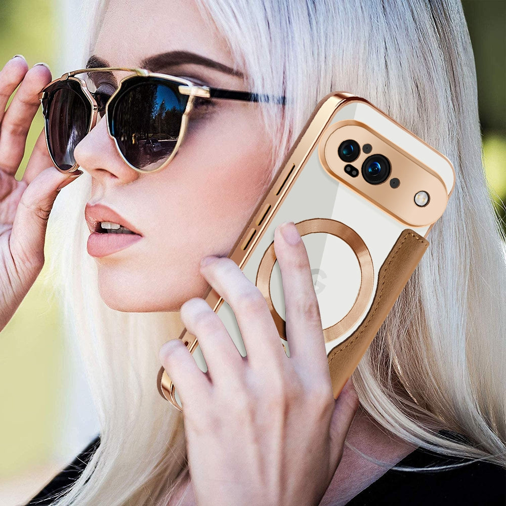 Google Pixel 9 Pro XL/Google Pixel 10 Pro XL Gold Electroplated Leather Case - slim profile