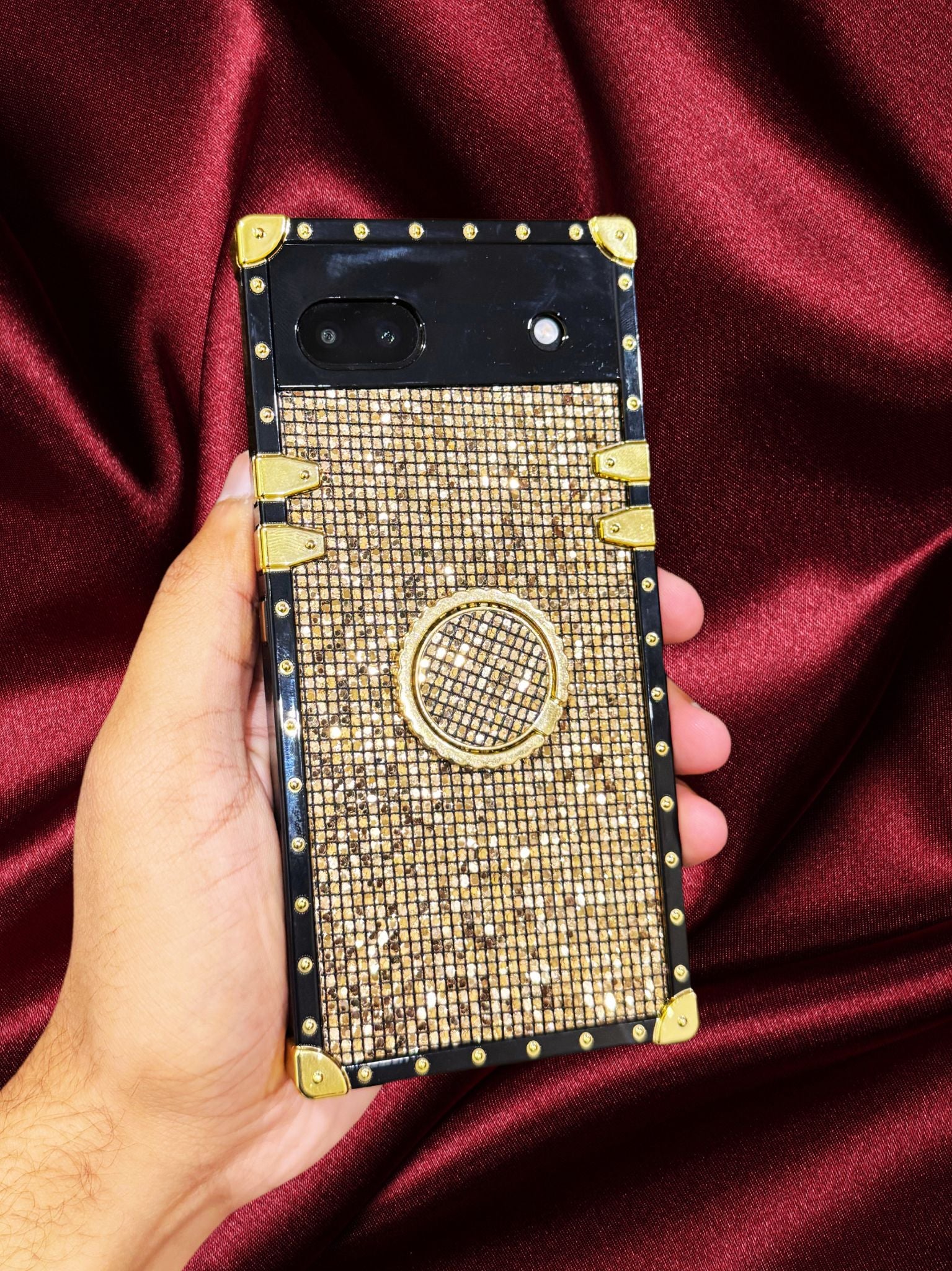 Google Pixel 6A Bling Gold Glitter Ring Holder Cover - lifestyle