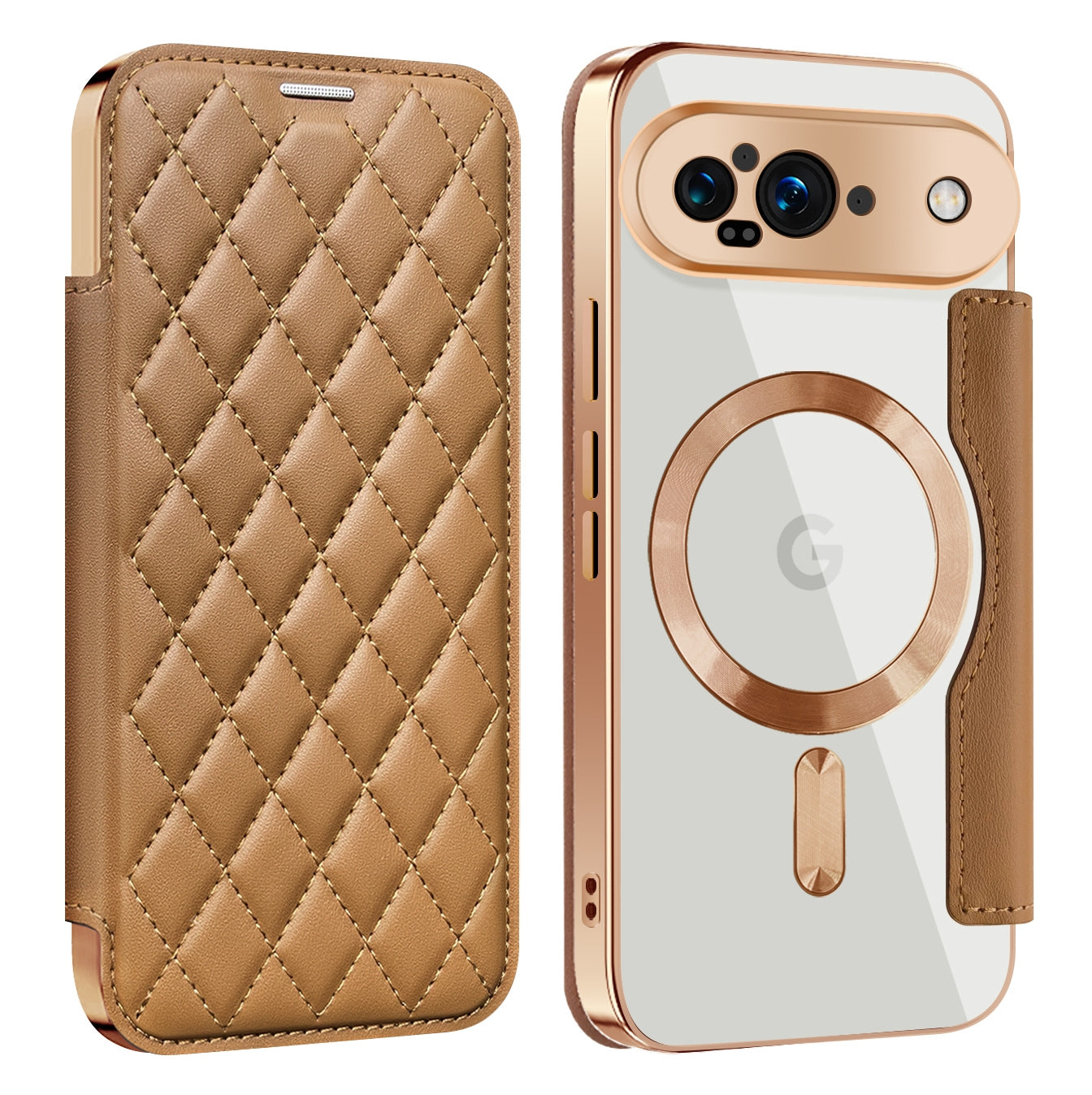 Google Pixel 9 Pro XL/Google Pixel 10 Pro XL Gold Electroplated Leather Case - lifestyle