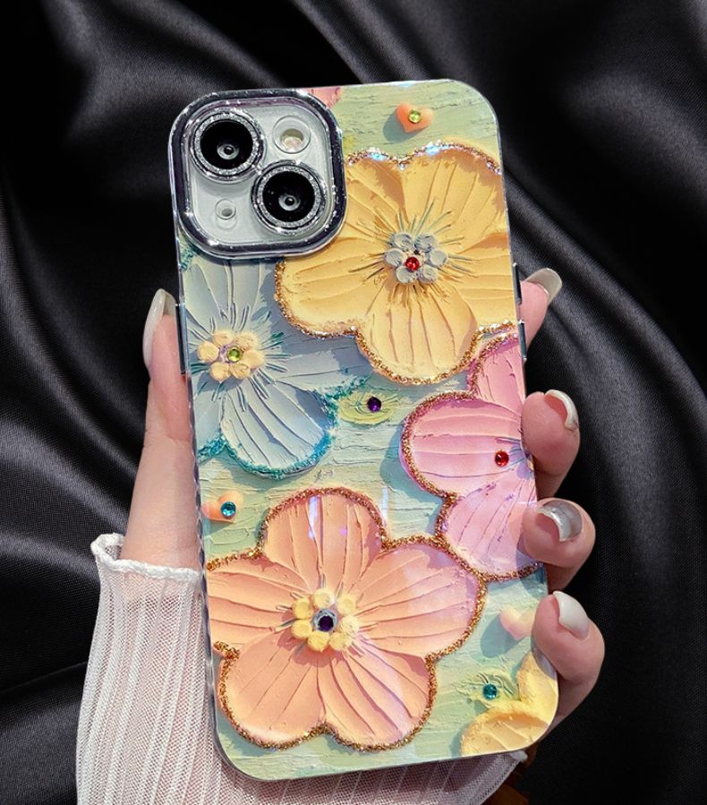 iPhone 14 Pro Floral Glossy Glitter Cover - colour options
