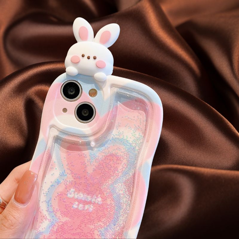 Cute Bunny Moving Pearls Glitter Cover (with Lanyard) – phone accessory by JustAndBest India