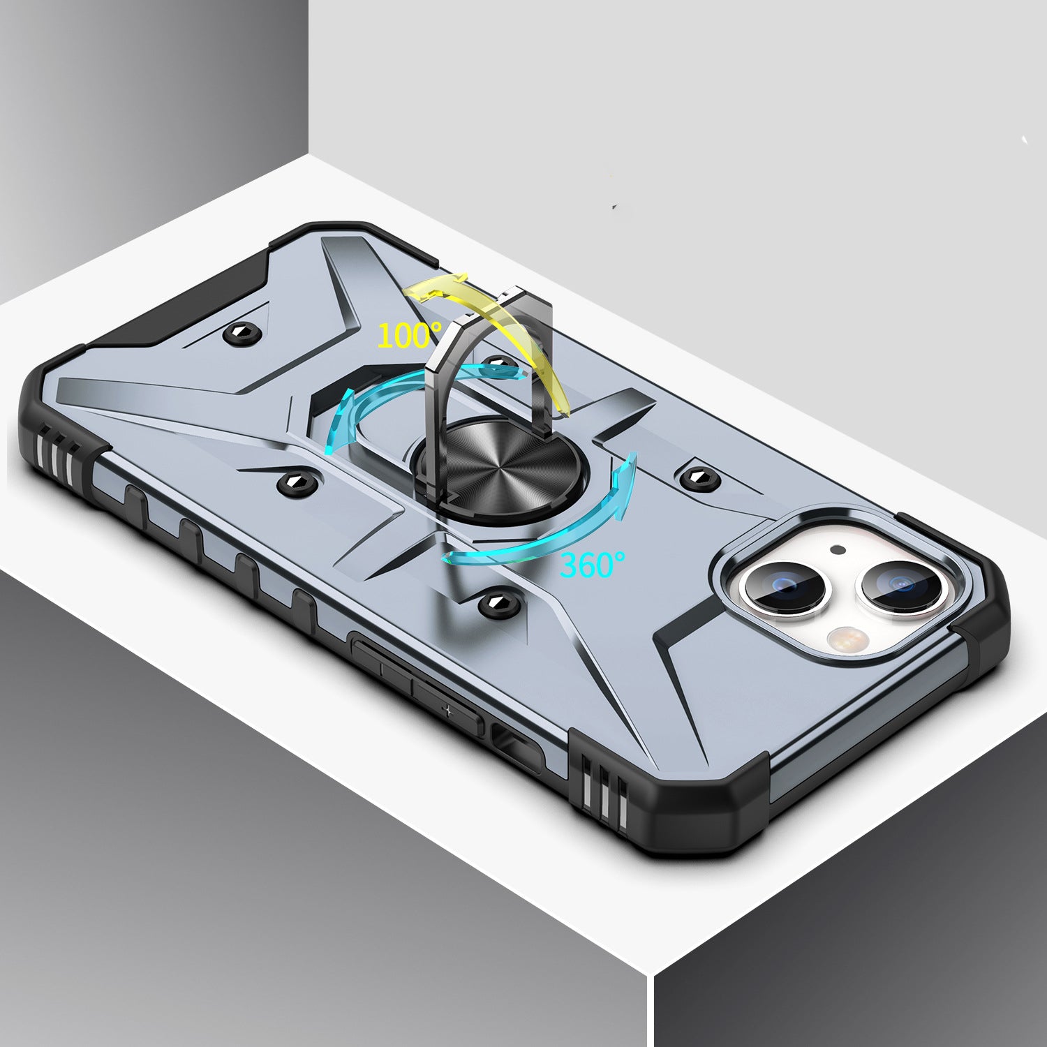 iPhone 14 Series Ring Holder Silver Matte Armour Cover - colour options