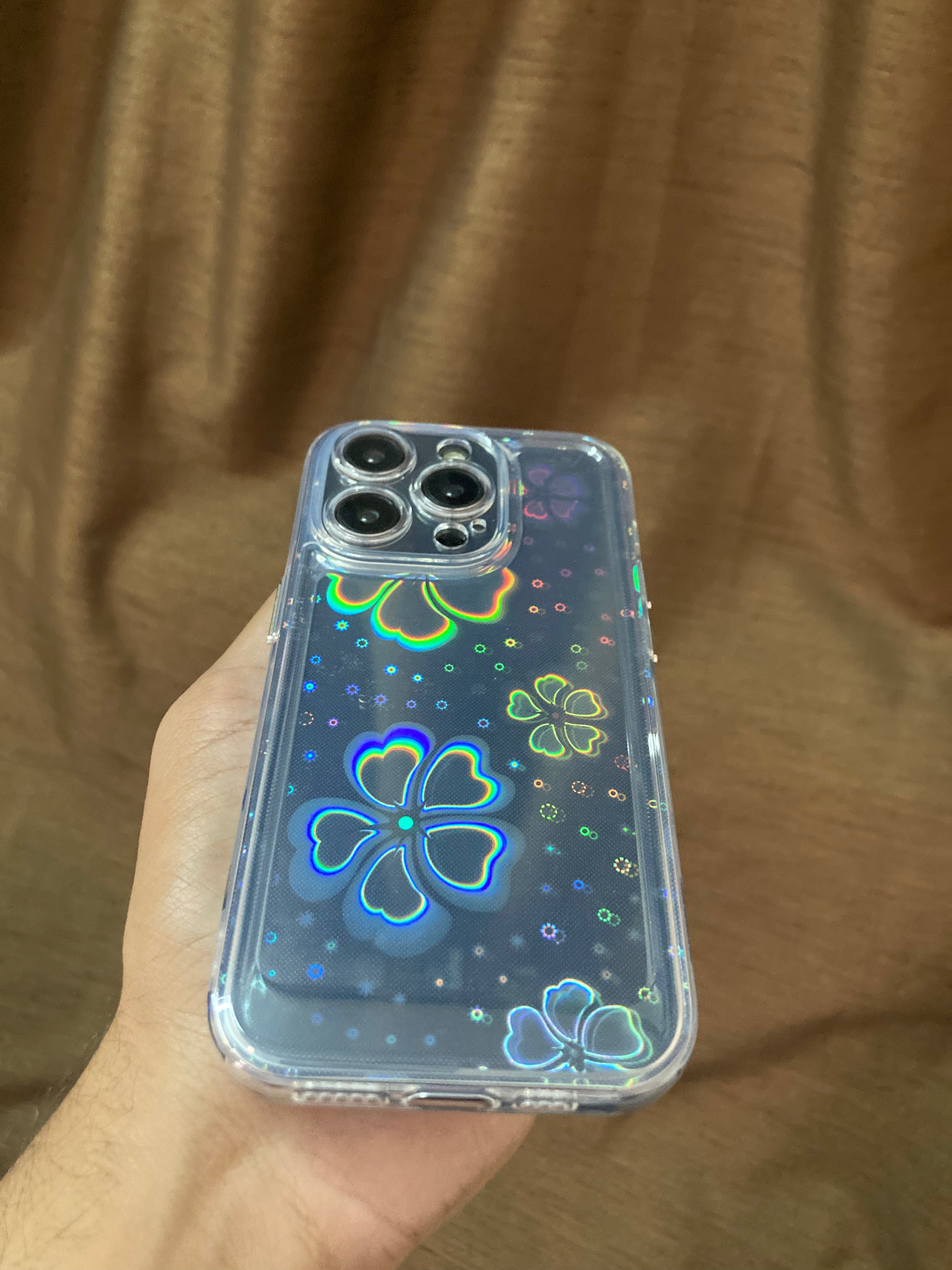 iPhone 14 Series Rainbow Floral Effect Transparent Cover - protective case detail