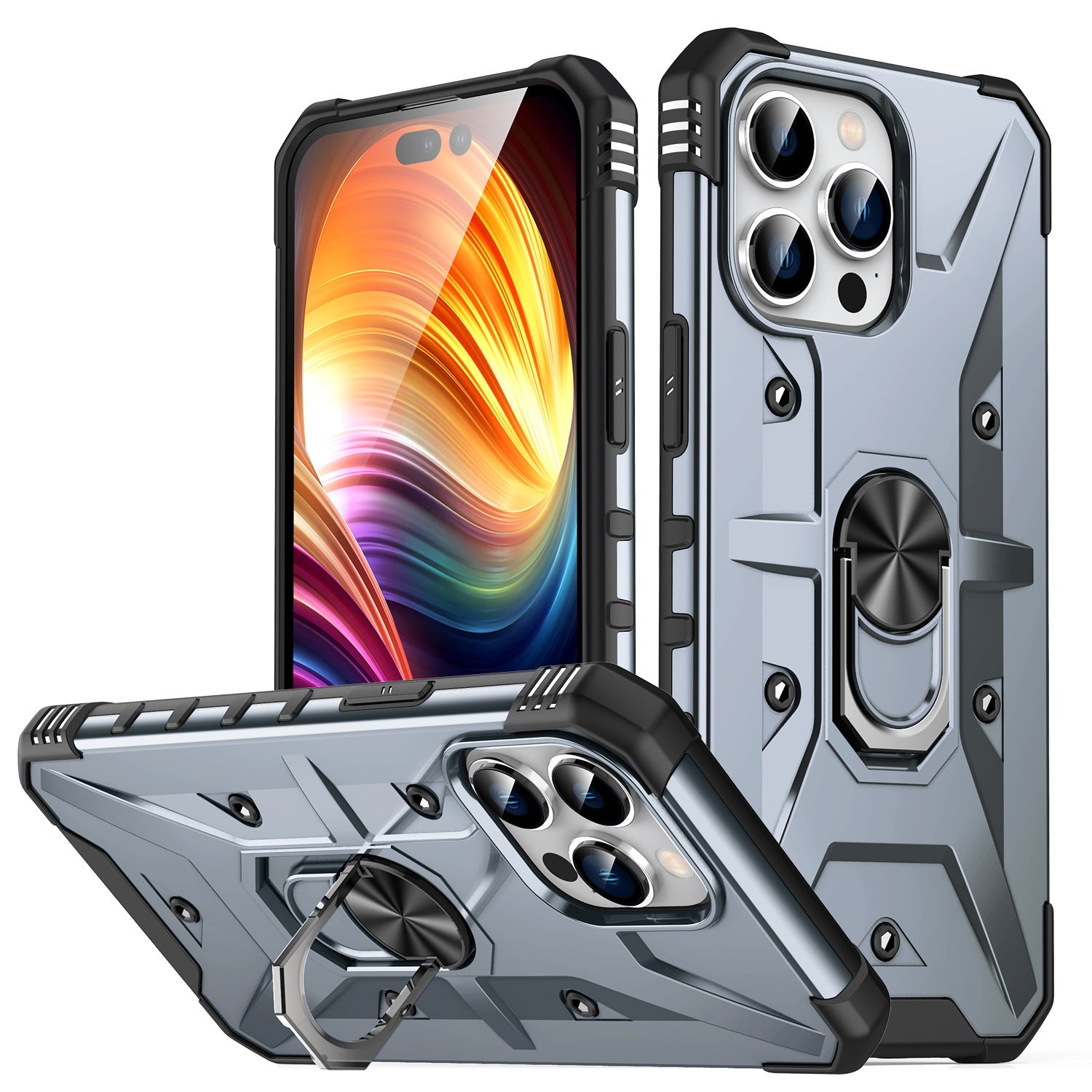 iPhone 13 Series Ring Holder Silver Matte Armour Cover - lifestyle