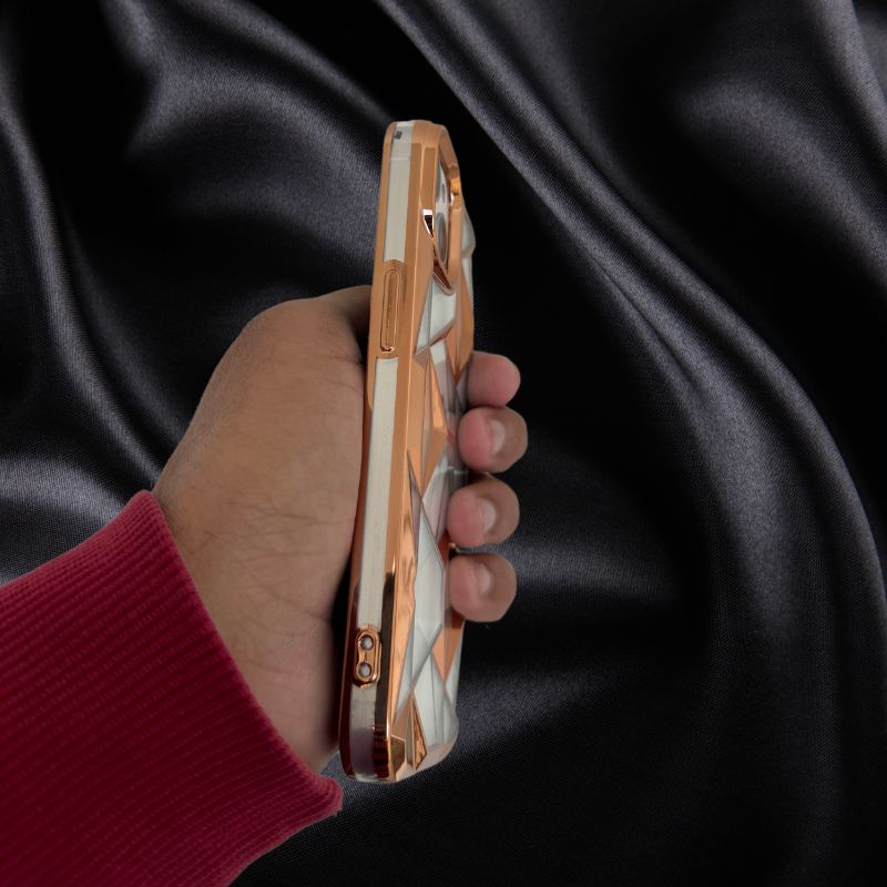 iPhone 15 Gold Electroplated 3D diamond Pattern Cover - phone case