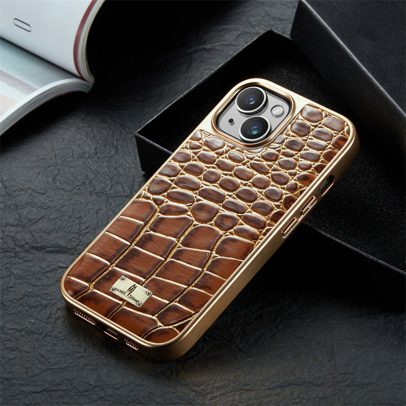 iPhone 15 Series Electroplated Croco Pattern Leather Cover