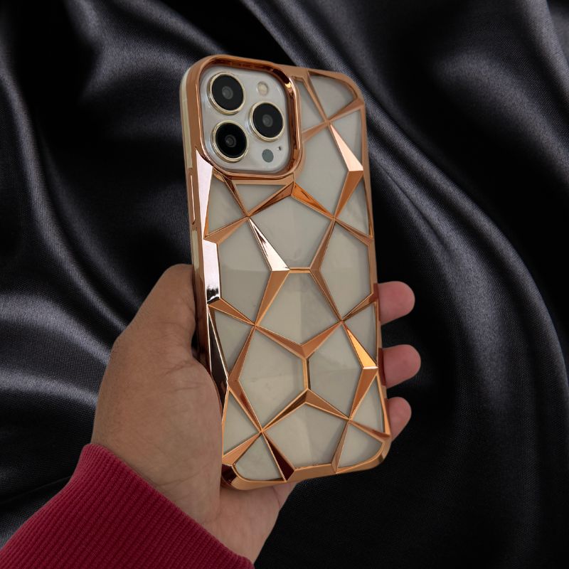 iPhone 13 Gold Electroplated 3D diamond Pattern Cover - protective case detail