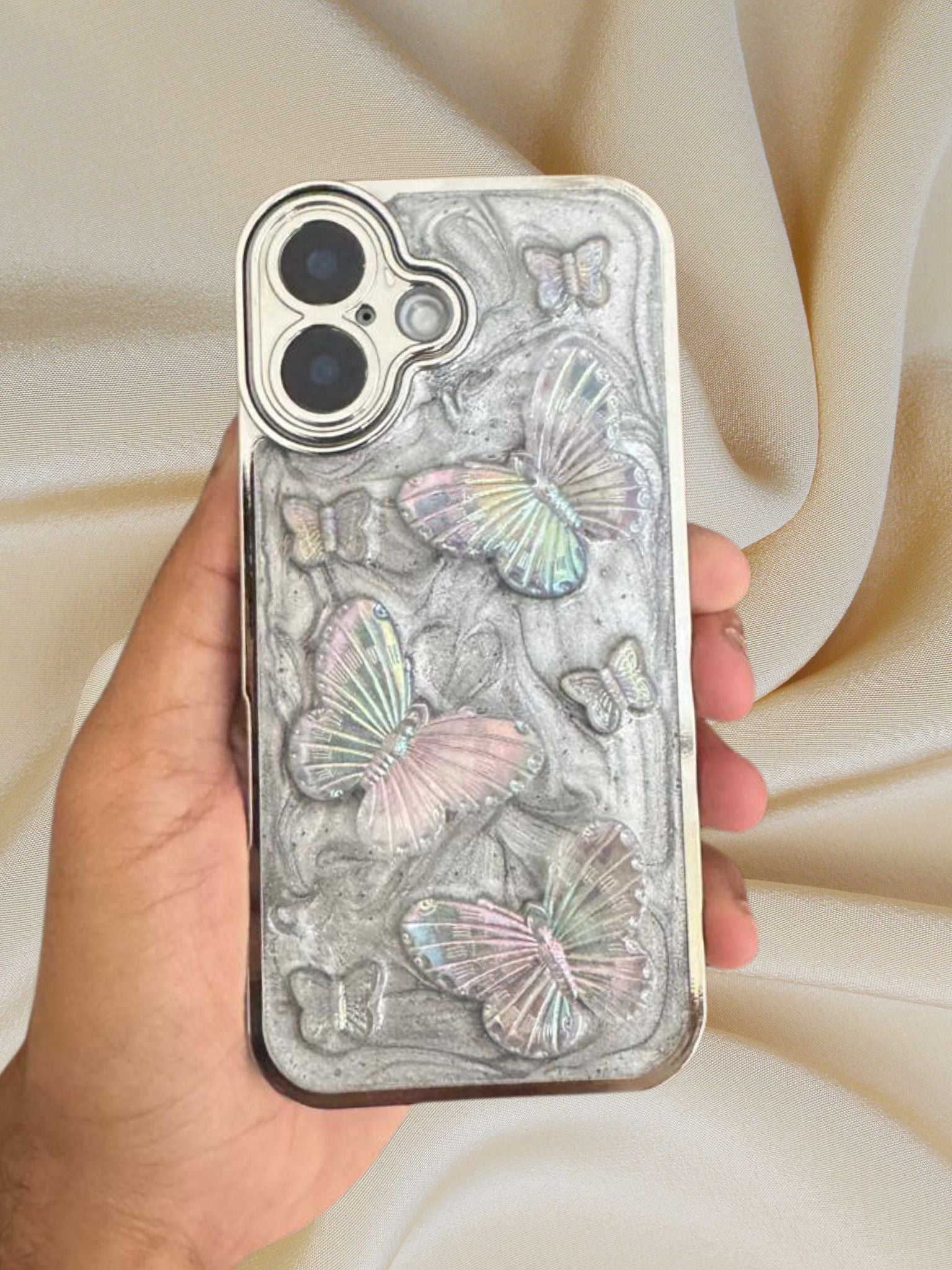 iPhone 15 3D Butterflies Shining Rainbow Cover - slim profile
