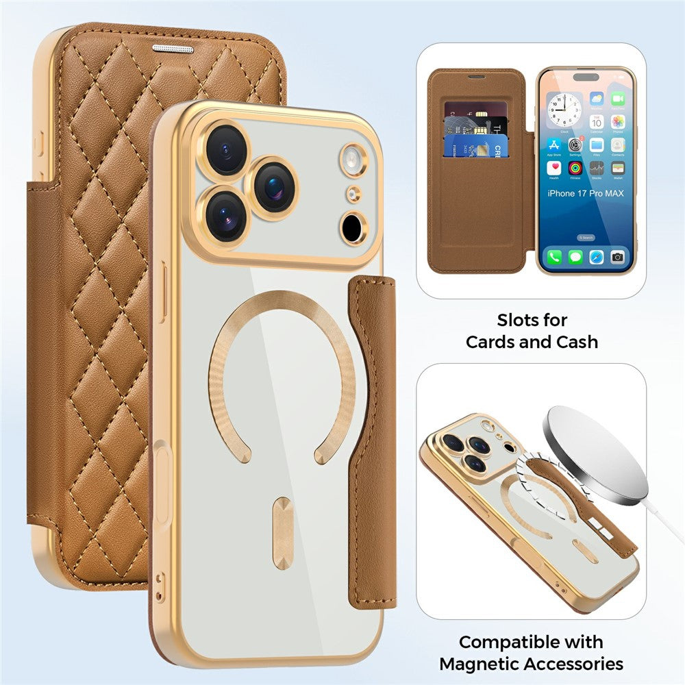 iPhone 17 Series Gold Electroplated Leather Flip Cover - lifestyle