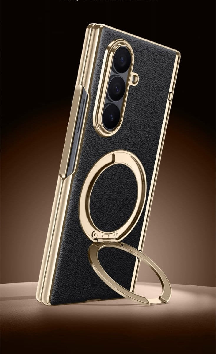 Samsung Galaxy Z Fold 7 Leather Gold Electroplated Cover() - lifestyle