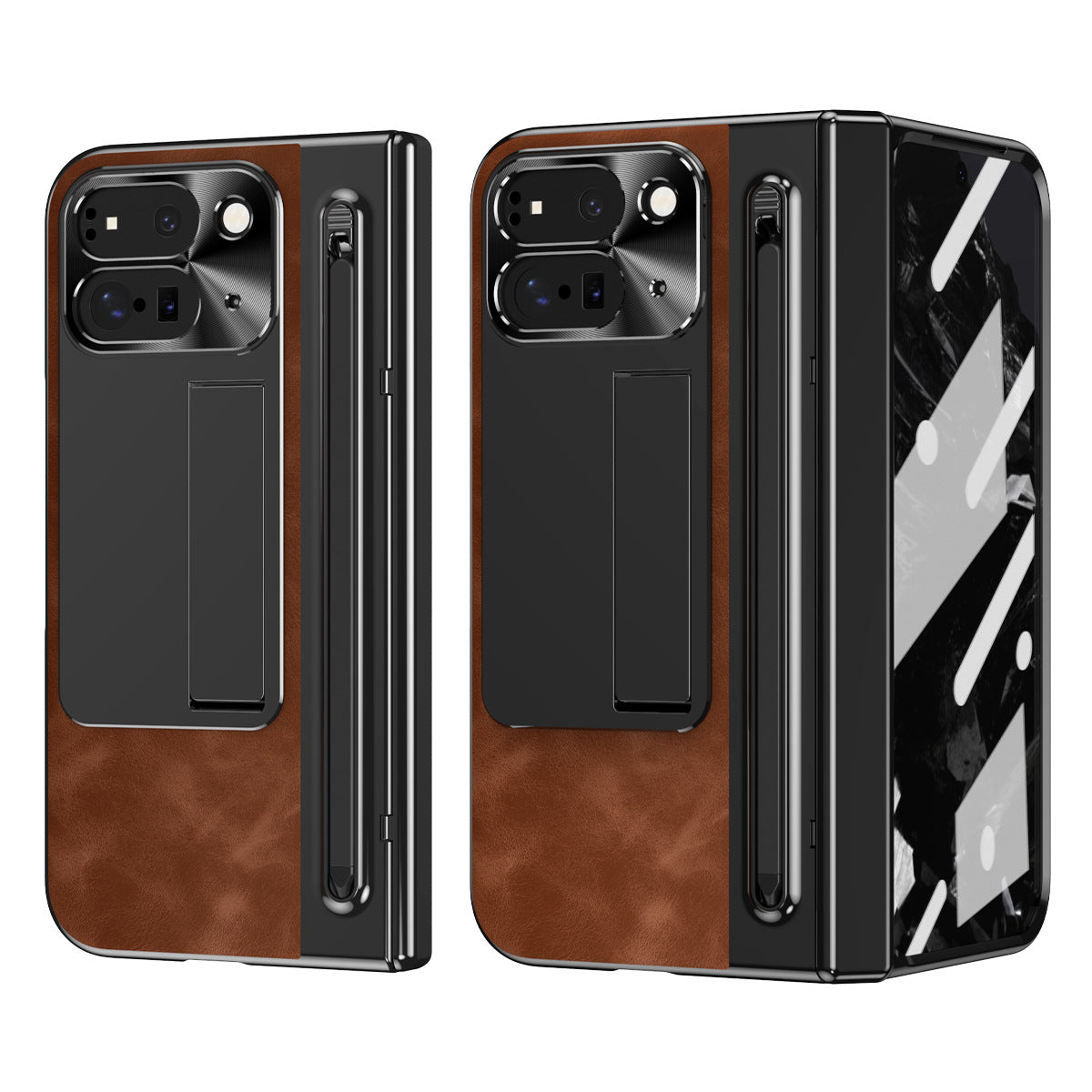 Google Pixel 10 Pro Fold Saddle Brown Leather Cover (with Stylus and F - lifestyle