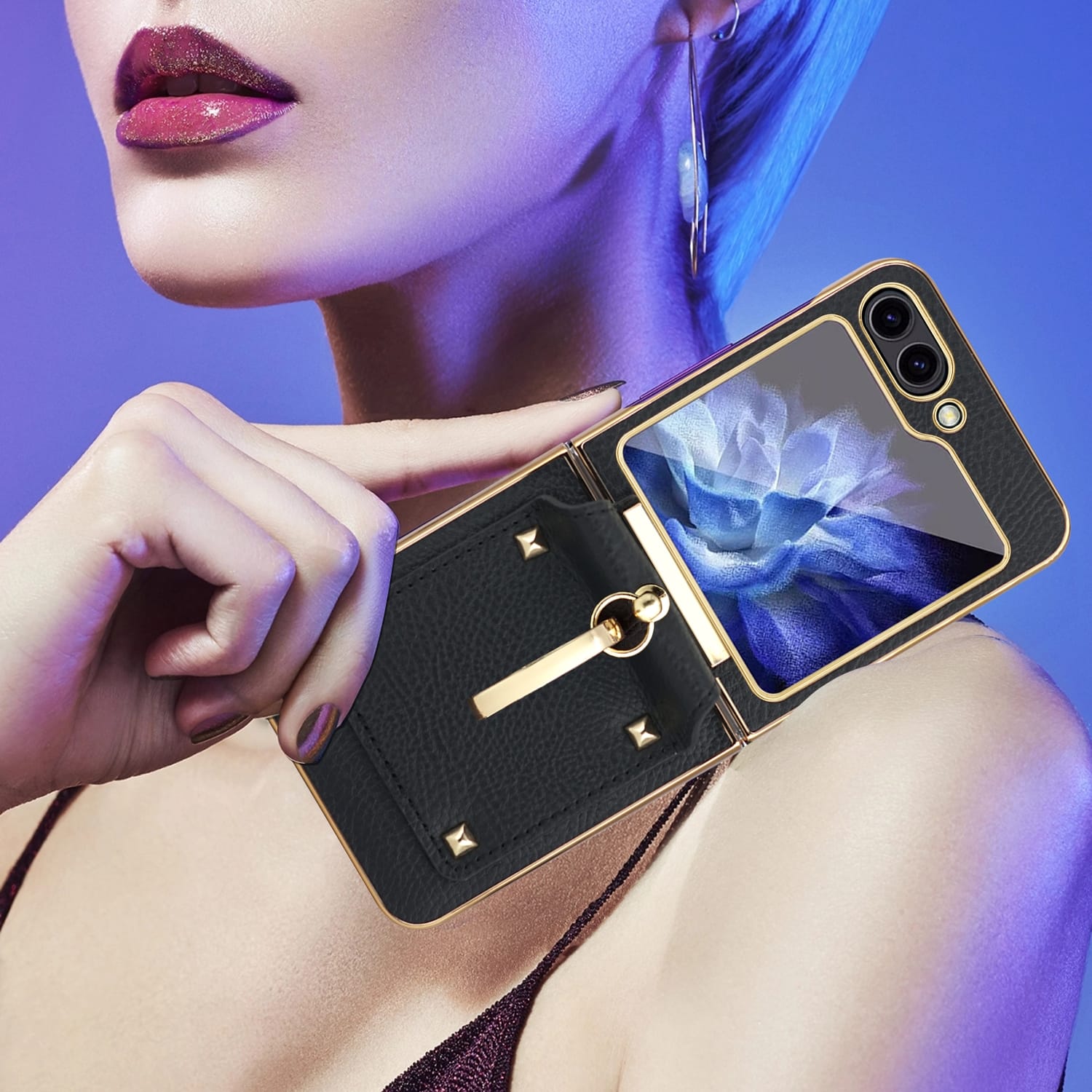 Ring Holder Gold Electroplated Premium Leather Case – phone accessory by JustAndBest India