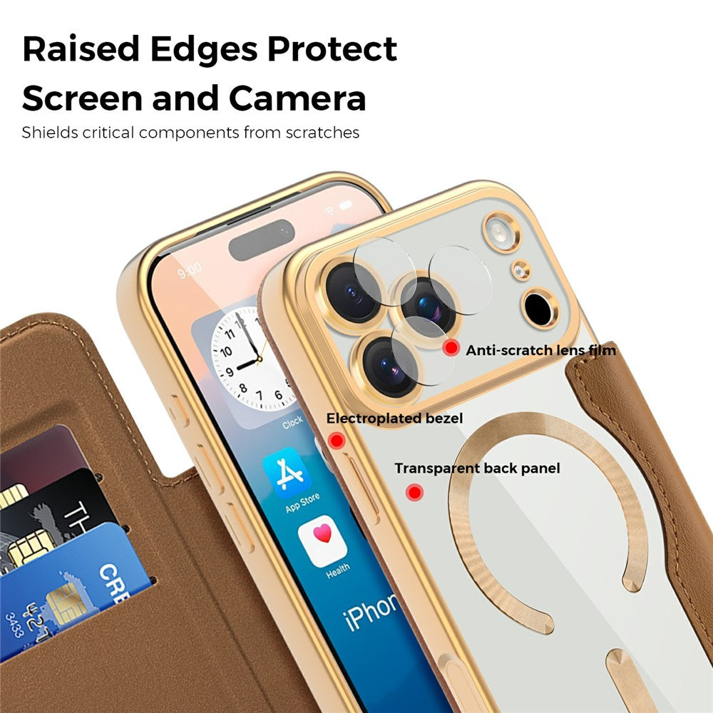 iPhone 17 Series Gold Electroplated Leather Flip Cover - slim profile