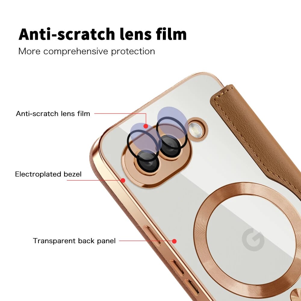 Google Pixel 9A Gold Electroplated Leather Flip Case - lifestyle