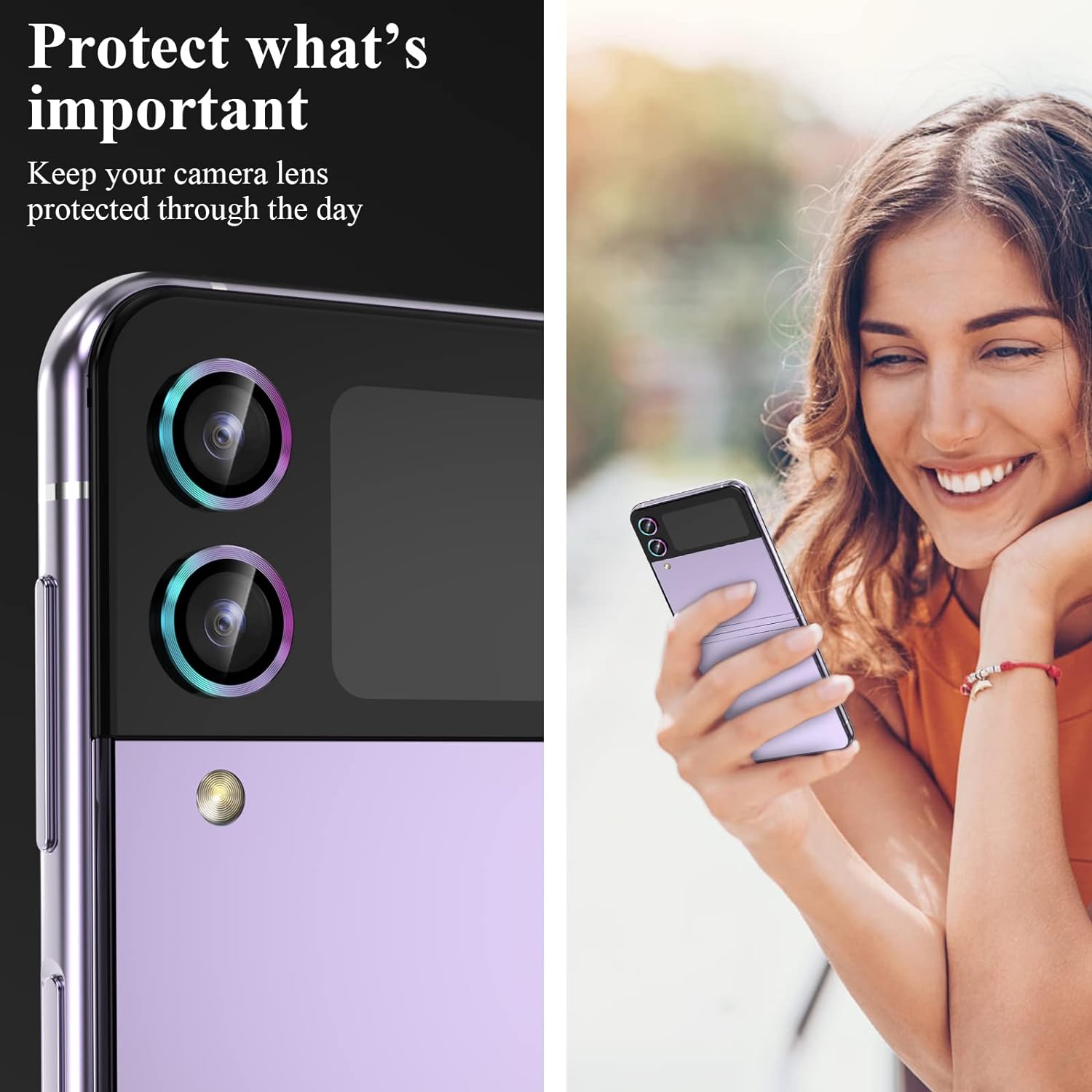 Samsung Galaxy Z Flip 4 Colourful Camera Lens Protectors - protective case detail