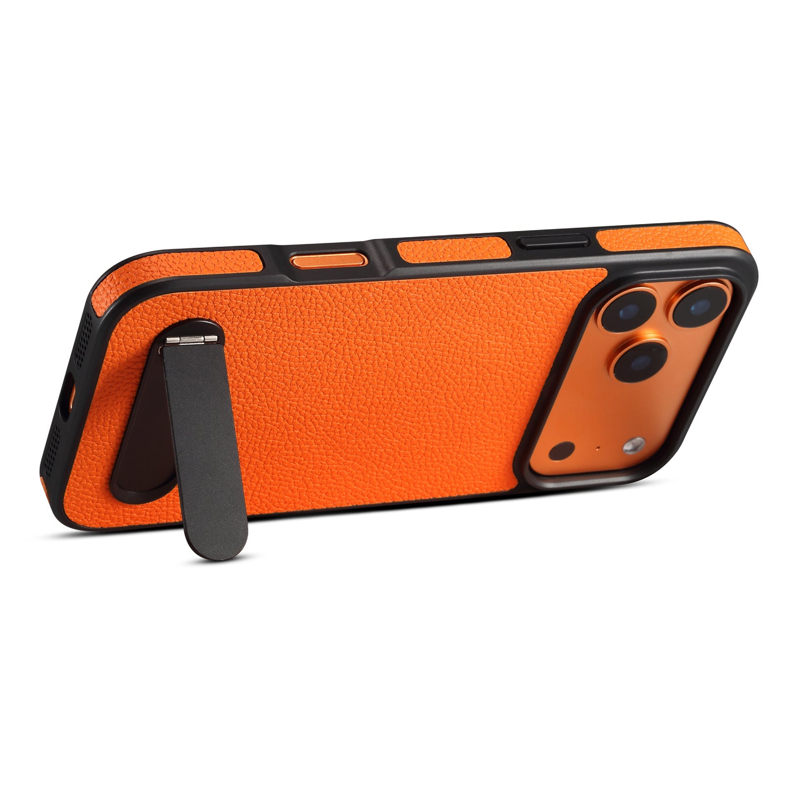 iPhone 17 Series Cosmic Orange Leather Kickstand Cover - lifestyle