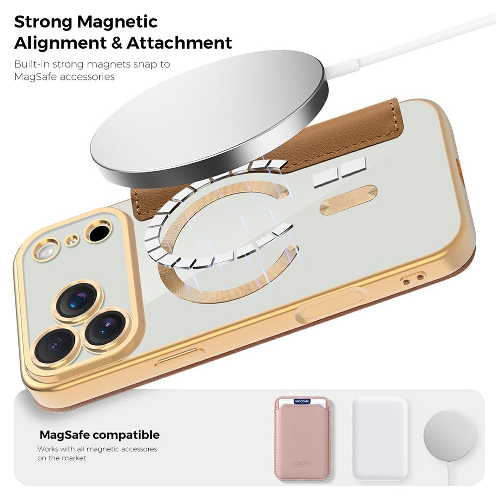iPhone 17 Series Gold Electroplated Leather Flip Cover - lifestyle