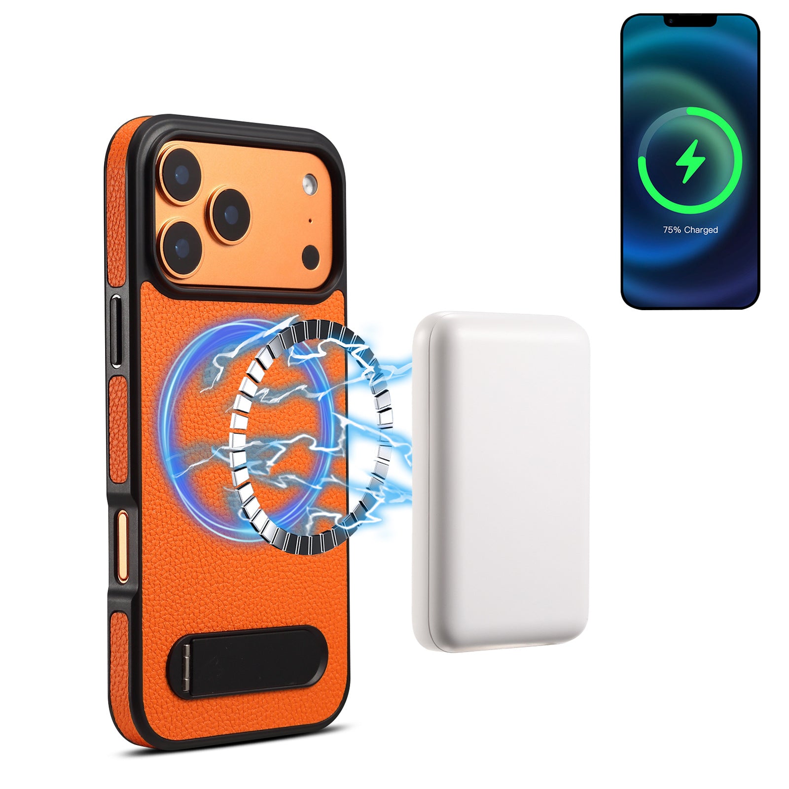 iPhone 17 Series Cosmic Orange Leather Kickstand Cover - phone case