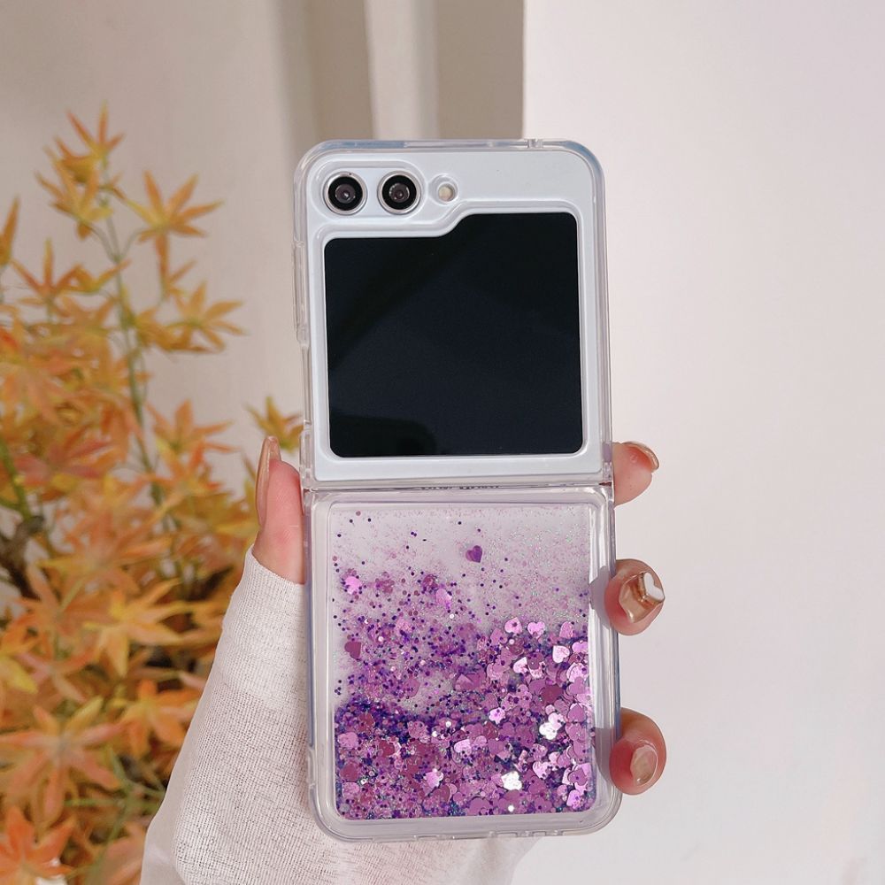 Samsung Galaxy Z Flip 5 Moving Hearts Glitter Quicksand Cover - slim profile