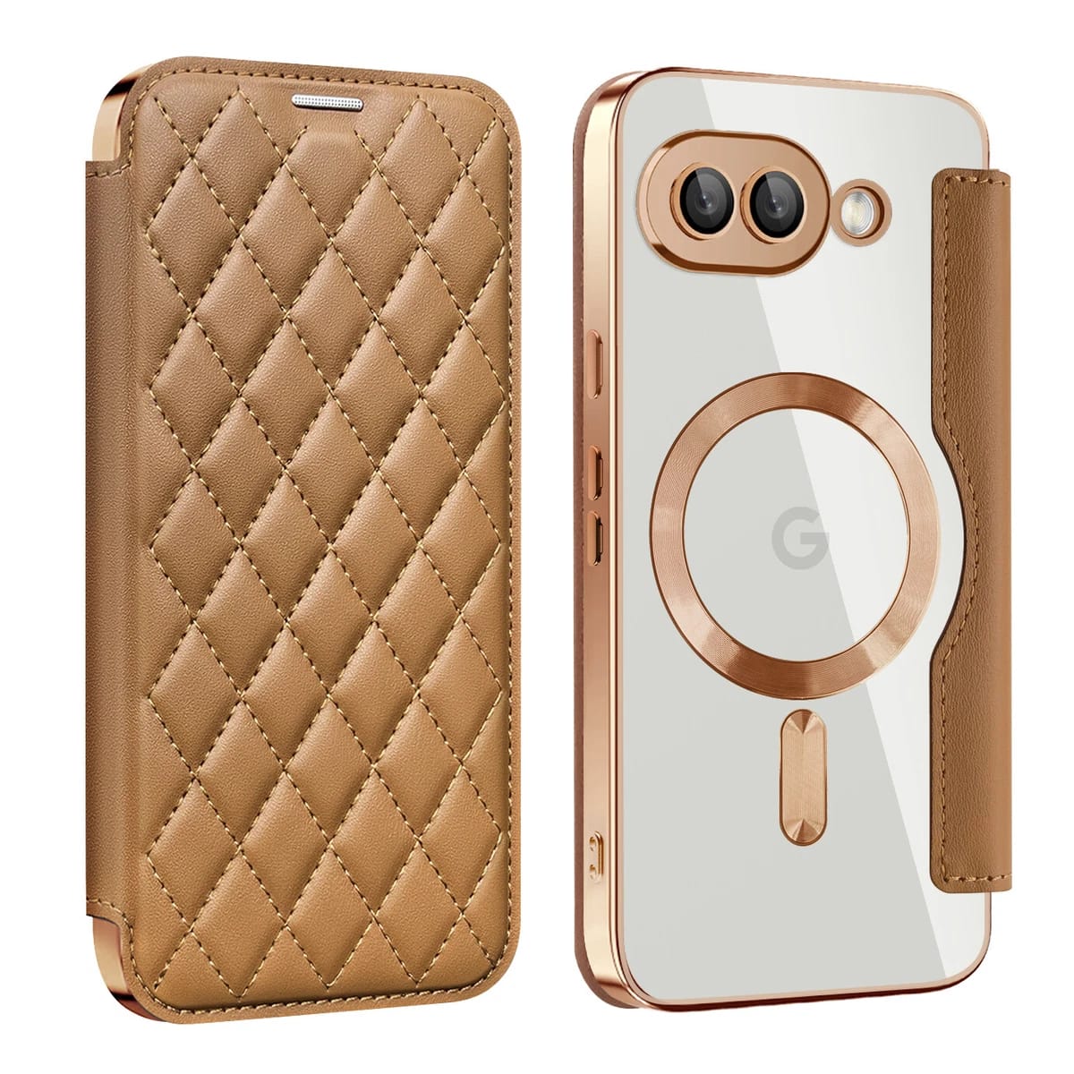 Google Pixel 9A Gold Electroplated Leather Flip Case | Luxury Leather