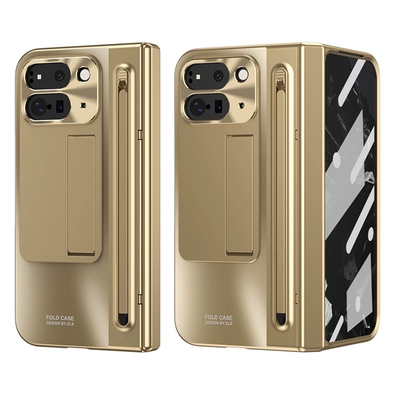 Google Pixel 10 Pro Fold Gold Electroplated Cover (with Stylus and Fro - protective case detail