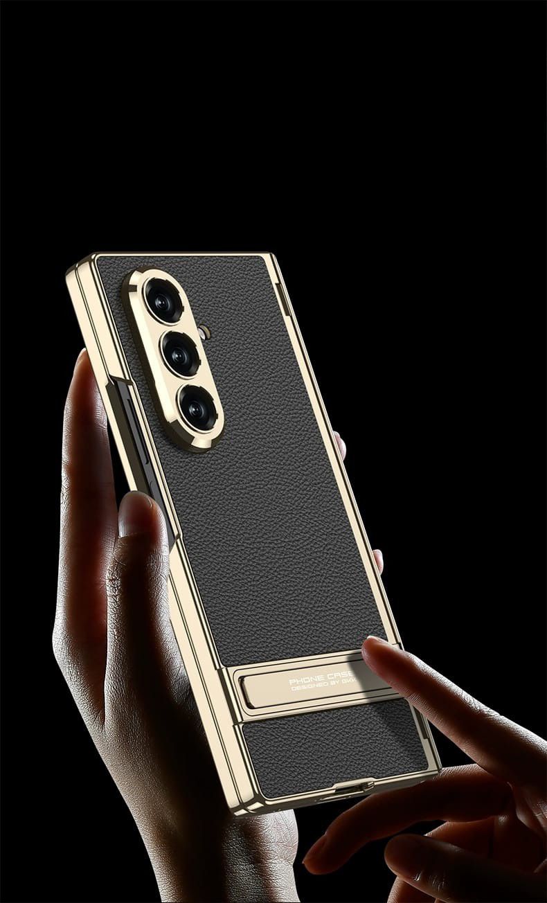 Samsung Galaxy Z Fold 7 Leather Gold Electroplated Kickstand Cover() - protective case detail