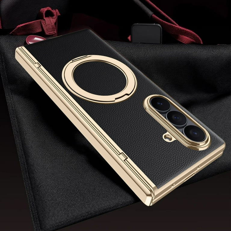 Samsung Galaxy Z Fold 7 Leather Gold Electroplated Cover() - protective case detail