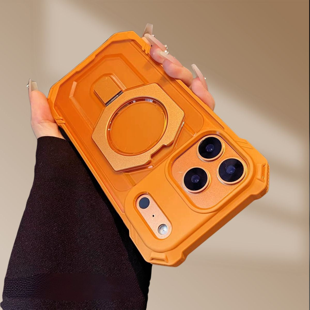 iPhone 17 Series Metallic Stand Shockproof Armour Cover - phone case