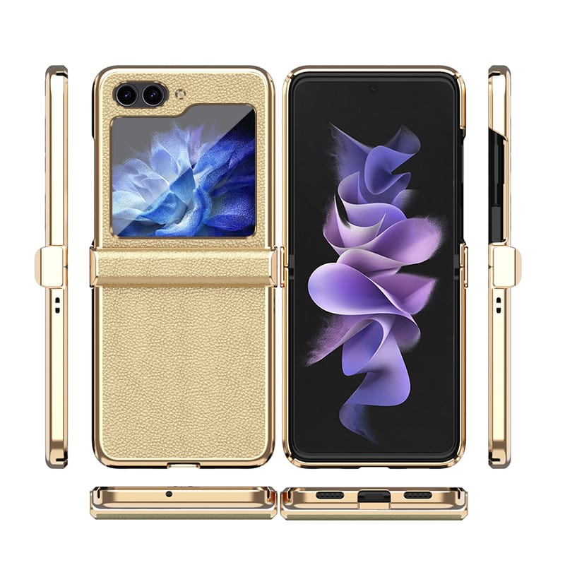 Samsung Galaxy Z Flip 5 Champagne Gold Leather Slim Cover (with Hinge - colour options