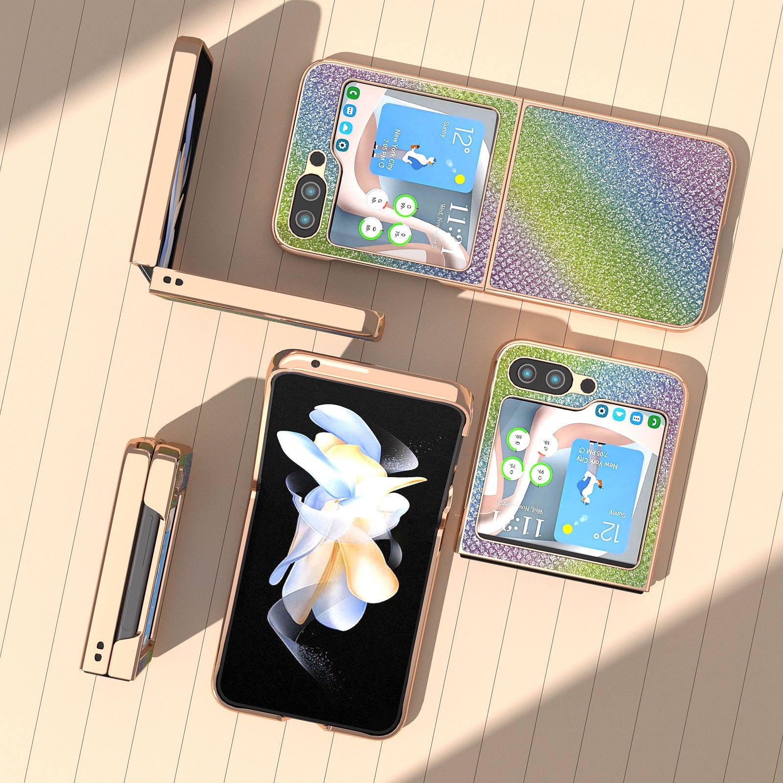 Samsung Galaxy Z Flip 5 Rainbow Glitter 3D Diamond Pattern Cover - case features