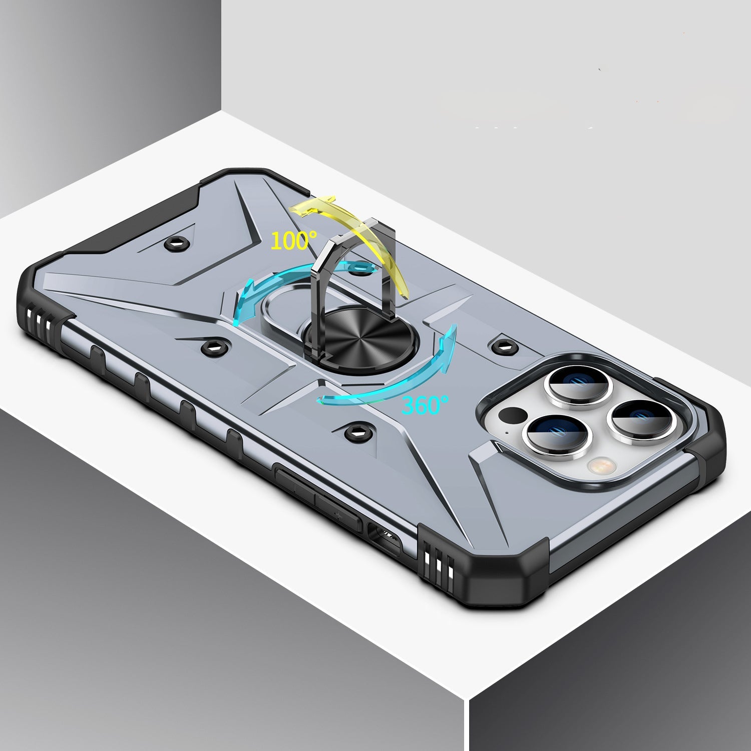 iPhone 13 Series Ring Holder Silver Matte Armour Cover - slim profile