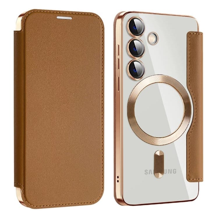 Samsung Galaxy S25 FE Gold Electroplated Leather Flip Case - phone case