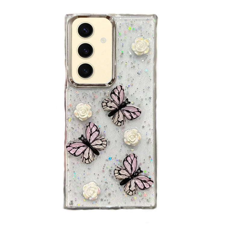 Samsung Galaxy S25 3D Butterfly Roses Glittery Cover - case features