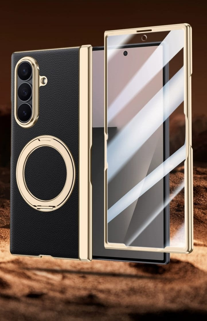 Samsung Galaxy Z Fold 7 Leather Gold Electroplated Cover() - slim profile
