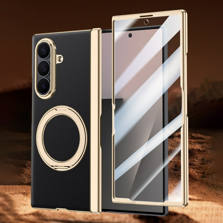 Samsung Galaxy Z Fold 7 Leather Gold Electroplated Cover() - case features
