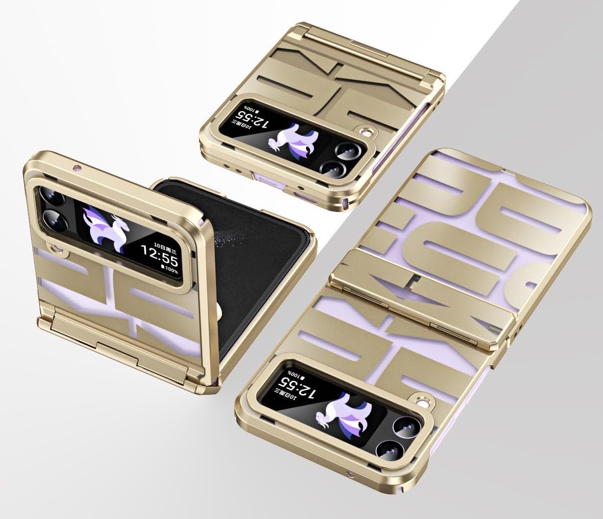 Samsung Galaxy Z Flip 3 Gold Electroplated Retro Style Glass Cover (wi - colour options