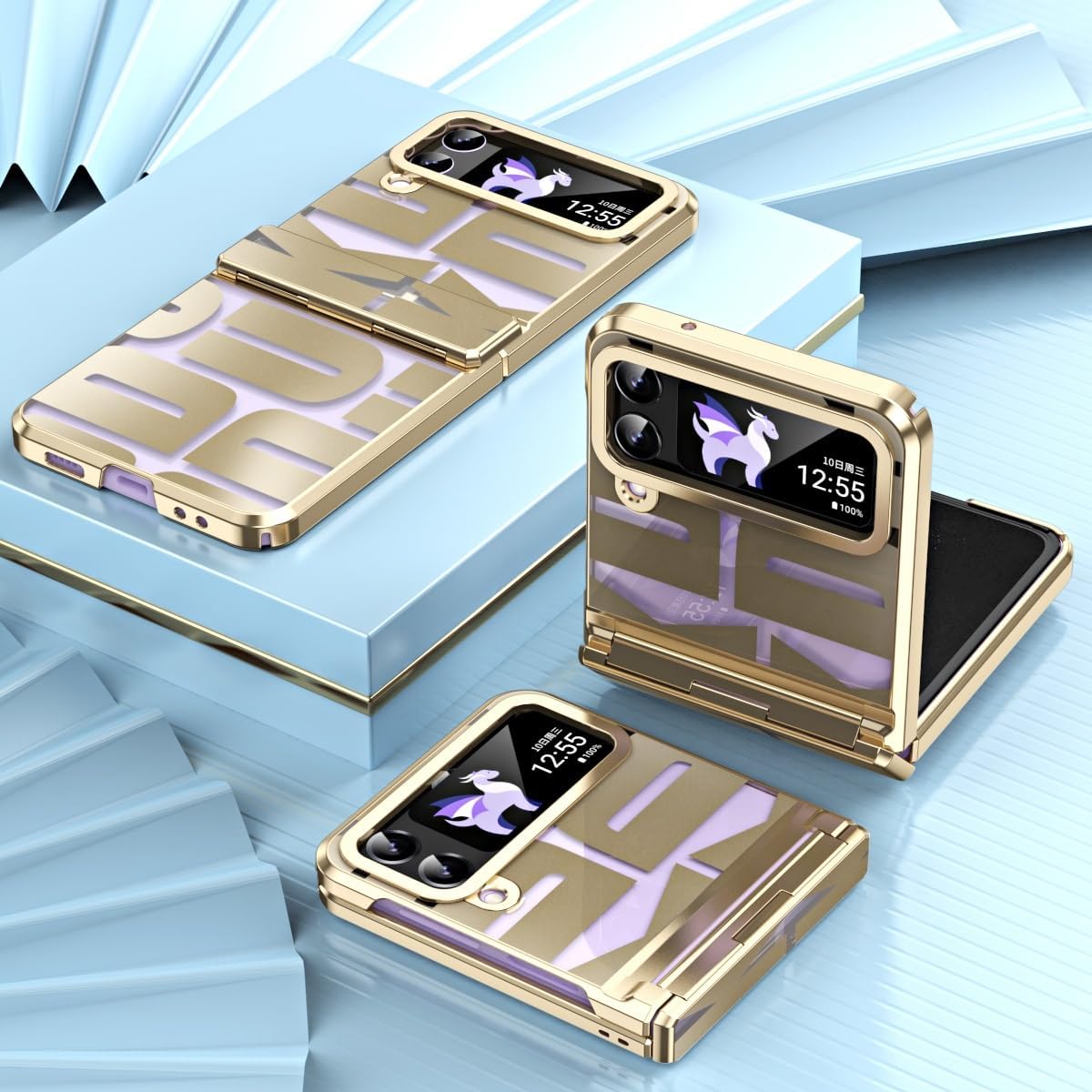 Samsung Galaxy Z Flip 3 Gold Electroplated Retro Style Glass Cover (wi