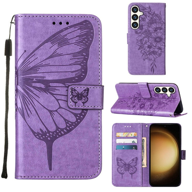 Samsung Galaxy S24 Series Purple Butterflies Flip Cover - slim profile